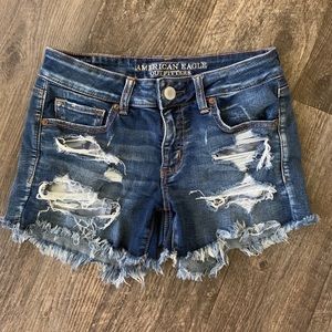 AE Midi Super Stretch Distressed Shorts